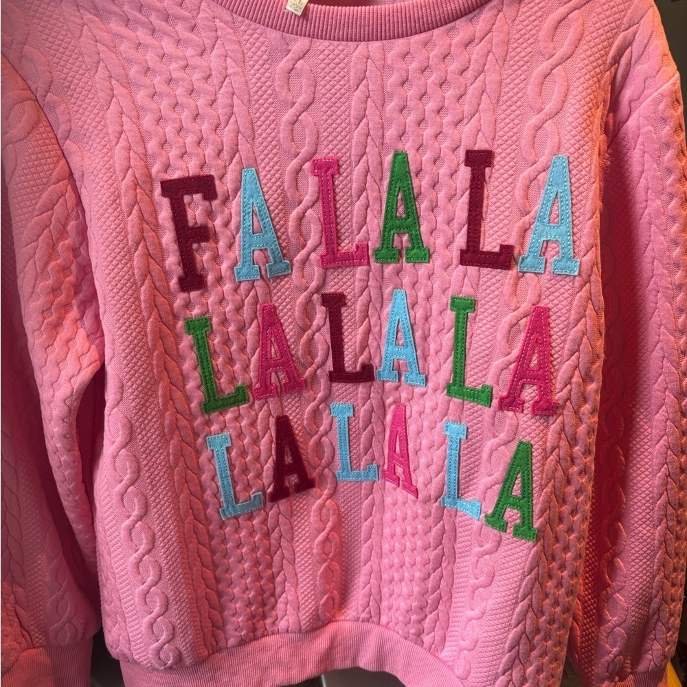 Pink Cable Knit Sweater with Festive Embroidery‎